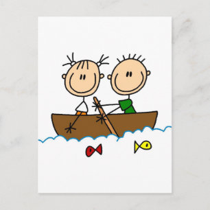 Carte Postale Stick Figure Boat Fishing Tshirts et cadeaux