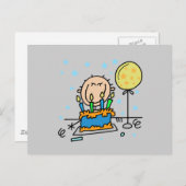 Carte Postale Stick Figure Boy Avec Cadeaux De Gâteau D'Annivers (Devant / Derrière)