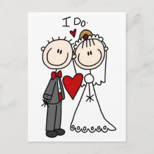 Carte Postale Stick Figure Bride & Groom Wedding Enregistrer la 