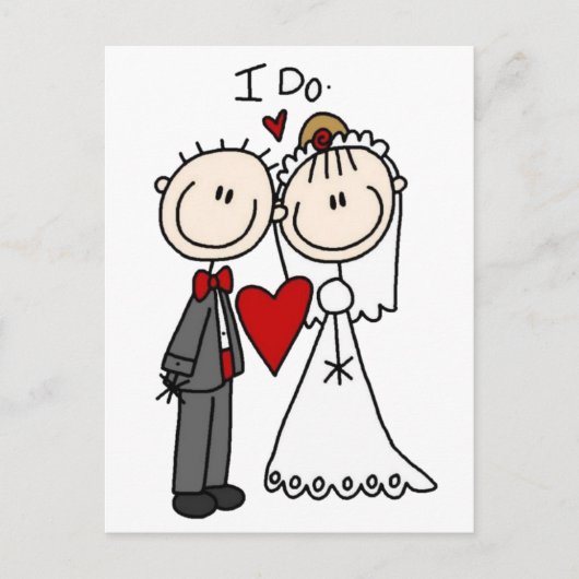Carte Postale Stick Figure Bride & Groom Wedding Enregistrer la  (Devant)