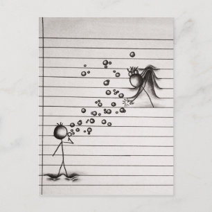 Carte Postale Stick Figure Cartoon Garçon soufflant des bulles à