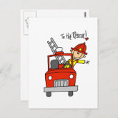 Carte Postale Stick Figure Firefighter à la Secourt (Devant / Derrière)