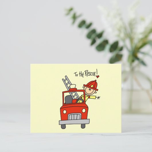 Carte Postale Stick Figure Firefighter à la Secourt (Debout devant)