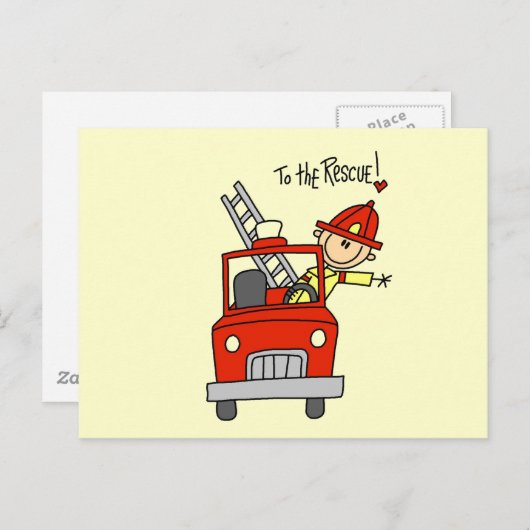 Carte Postale Stick Figure Firefighter à la Secourt (Devant / Derrière)