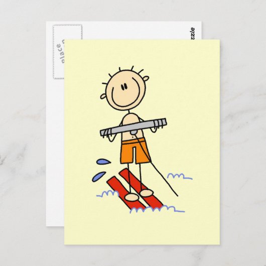 Carte Postale Stick Figure Ski d'eau Tshirts et cadeaux (Devant / Derrière)