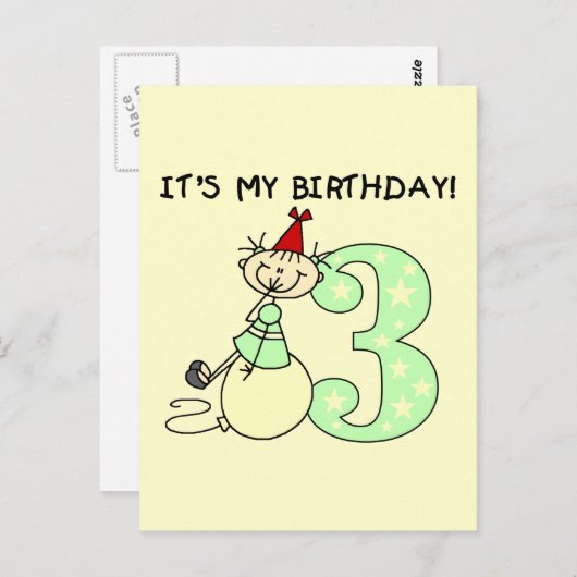 Carte Postale Stick Girl 3e Anniversaire Tshirts et cadeaux (Devant / Derrière)