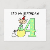 Carte Postale Stick Girl 4th Birthday Tshirts et cadeaux (Devant)