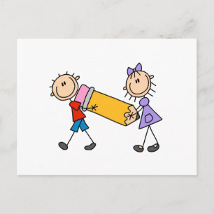 Carte Postale Stick Kids With Pencil