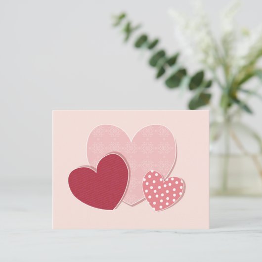 Carte Postale Sticker en papier Coeurs roses (Debout devant)
