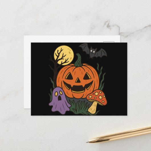 Carte Postale Sticker Halloween éffrayant (Devant/Arrière en situation)