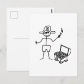 Carte Postale Stickman Pirate Avec Poitrine Au Trésor (Devant / Derrière)
