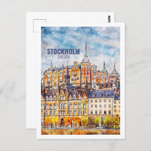 Carte Postale Stockholm Suède Fameux Sketch Aquarelle Voyage