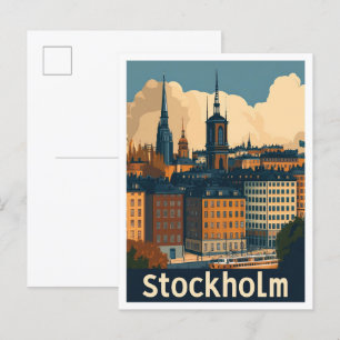 Carte Postale Stockholm Suède Illustration Vintage voyage