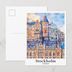Carte Postale Stockholm Suède Sketch Aquarelle de voyage