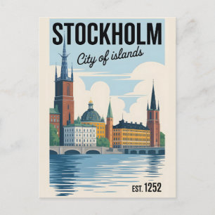 Carte Postale Stockholm Suède Skyline Voyage Rétro 