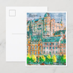 Carte Postale Stockholm Suède vintage voyage aquarelle