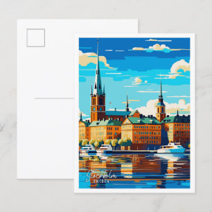 Carte Postale Stockholm Suède Vintage voyage d'art Illustration