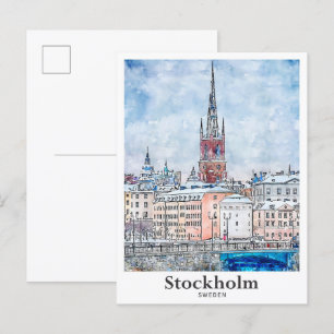 Carte Postale Stockholm Suède Voyage Aquarelle main tiré