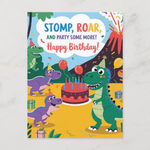 Carte Postale "Stomp, Rar & Fête Un Peu Plus Dino Kids Design