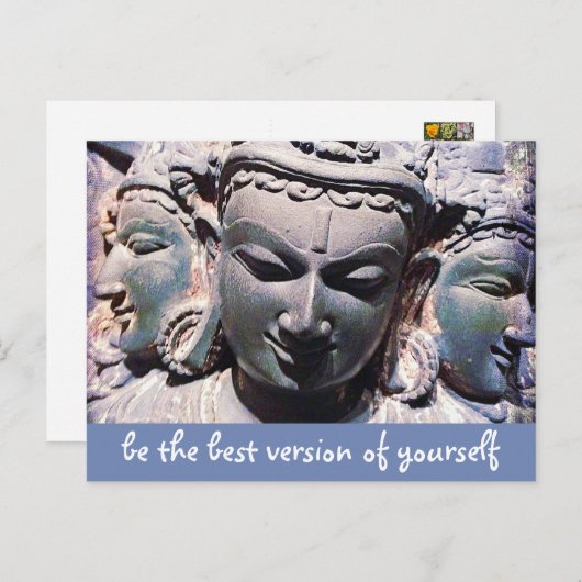 Carte Postale Stone Bouddha Visages Script Be Best Version Citat (Devant / Derrière)