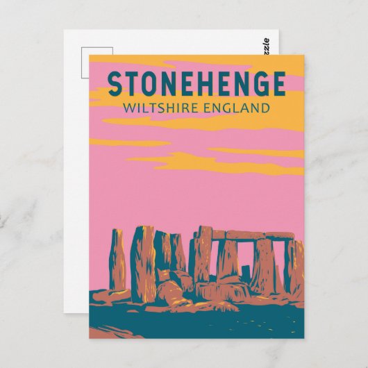 Carte Postale Stonehenge Art Retro Illustration (Devant / Derrière)