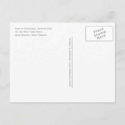 Carte Postale Stonewall Jackson Dam, West Fork River, Weston, WV (Dos)