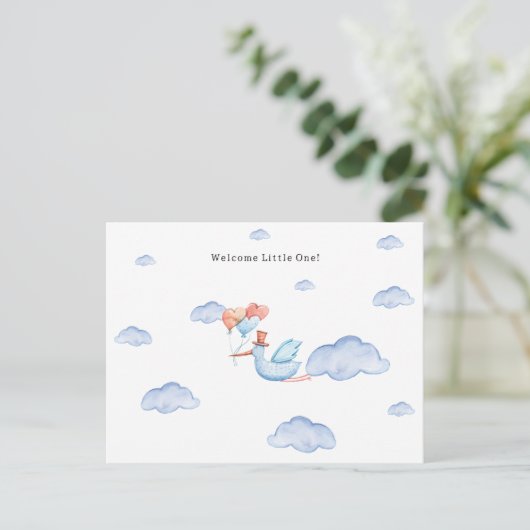 Carte Postale Stork Flying Through The Clouds Welcome New Baby (Debout devant)