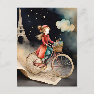 Carte Postale Storybook Watercolor Paris Vélo