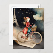 Carte Postale Storybook Watercolor Paris Vélo (Devant / Derrière)