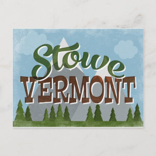 Carte Postale Stowe Vermont Fun Retro Snowy Mounts