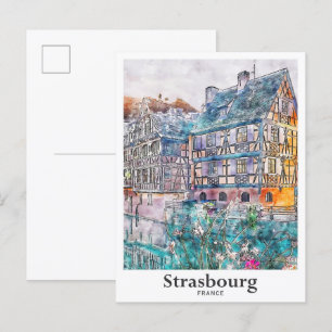 Carte Postale Strasbourg France Aquarelle Voyage Main tirée