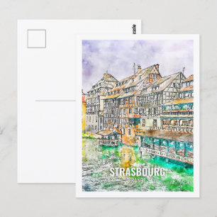 Carte Postale Strasbourg France Célèbre Place de Voyage Aquarell