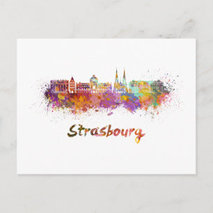 Carte Postale Strasbourg skyline in watercolor