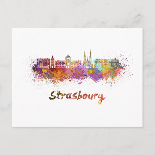 Carte Postale Strasbourg skyline in watercolor (Devant)
