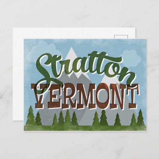 Carte Postale Stratton Vermont Fun Retro Snowy Mountains (Devant / Derrière)