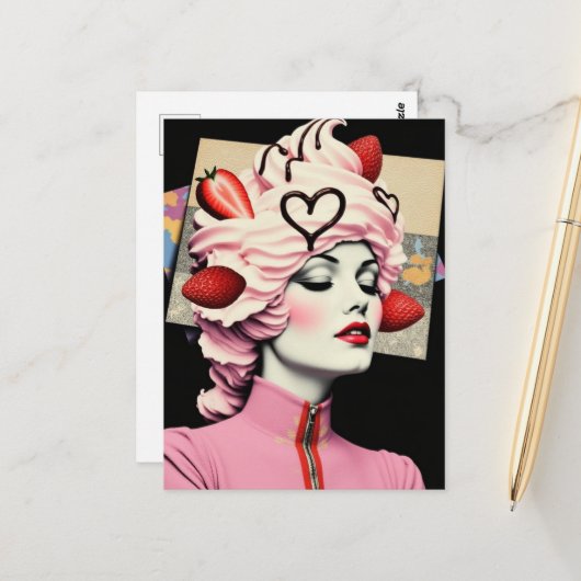 Carte Postale Strawberry Dessert Woman Collage (Devant/Arrière en situation)