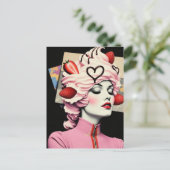 Carte Postale Strawberry Dessert Woman Mixed Media Collage (Debout devant)