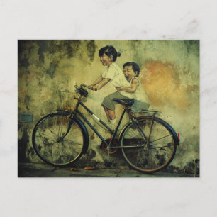 Carte Postale Street Art Postcard / kids on bike / penang