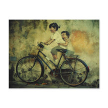 Street Art Postcard / kids on bike / penang