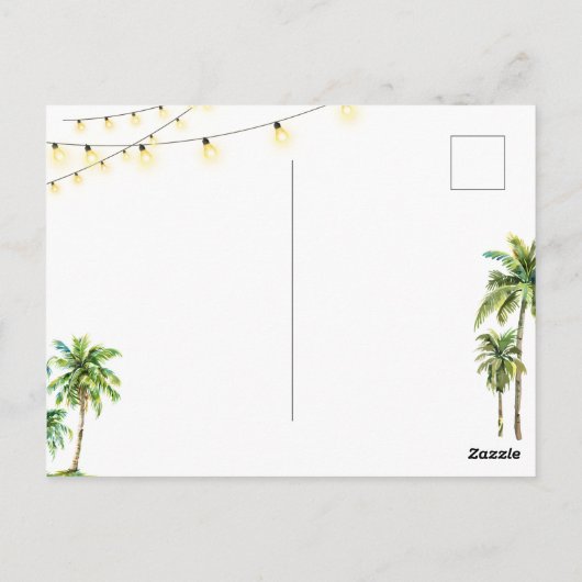 Carte Postale String Lights Tropical Beach Merci Mariage (Dos)