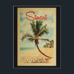 Carte Postale Stuart Palm Tree Vintage voyage<br><div class="desc">Une impression d'art moderne de Stuart Florida,  d'un style rétro unique,  datant du milieu du siècle,  dans un style d'affiche de voyage vintage. Il dispose d'un palmier incurvé sur une plage de sable avec l'océan sous un ciel bleu nuageux.</div>