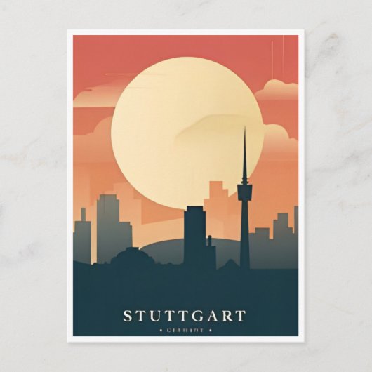 Carte Postale Stuttgart City Allemagne Rétro Skyline Vintage (Devant)