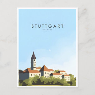 Carte Postale Stuttgart City Allemagne Rétro Skyline Vintage