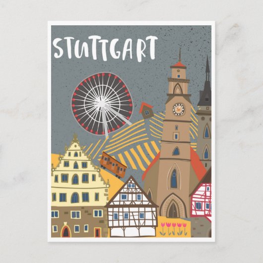 Carte Postale Stuttgart City Allemagne Rétro Skyline Vintage (Devant)