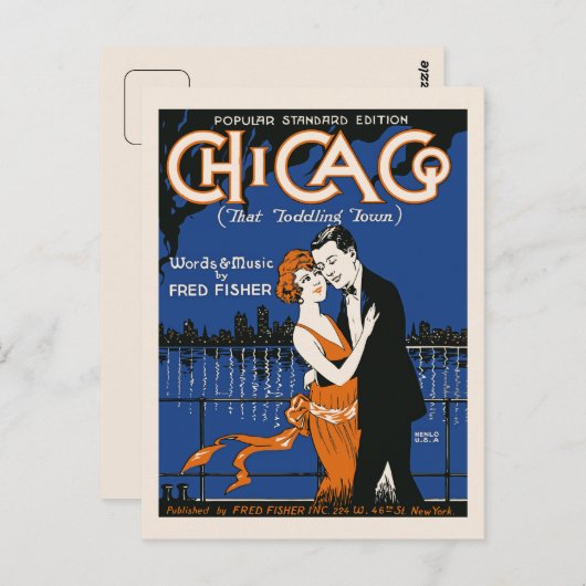 Carte Postale Style 1920 couple de danse, musique de Chicago (Devant / Derrière)