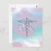 Carte Postale Style Argent RN Caducée Médical Nacré Mère (Devant / Derrière)