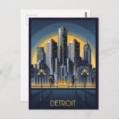 Carte Postale Style Art Déco de Detroit Michigan (Devant / Derrière)