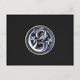 Carte Postale Style Chrome badge Dragon sur Carbon Fibre Print