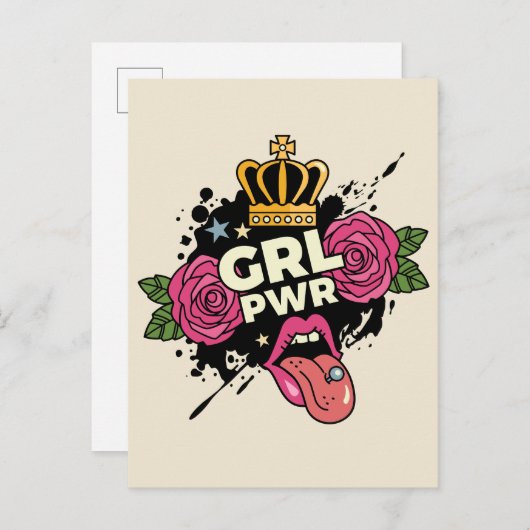 Carte Postale Style de tatouage Girl Power (Devant / Derrière)