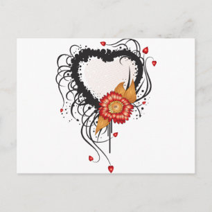 Carte Postale Style Grunge Noir Coeur et Fleur
